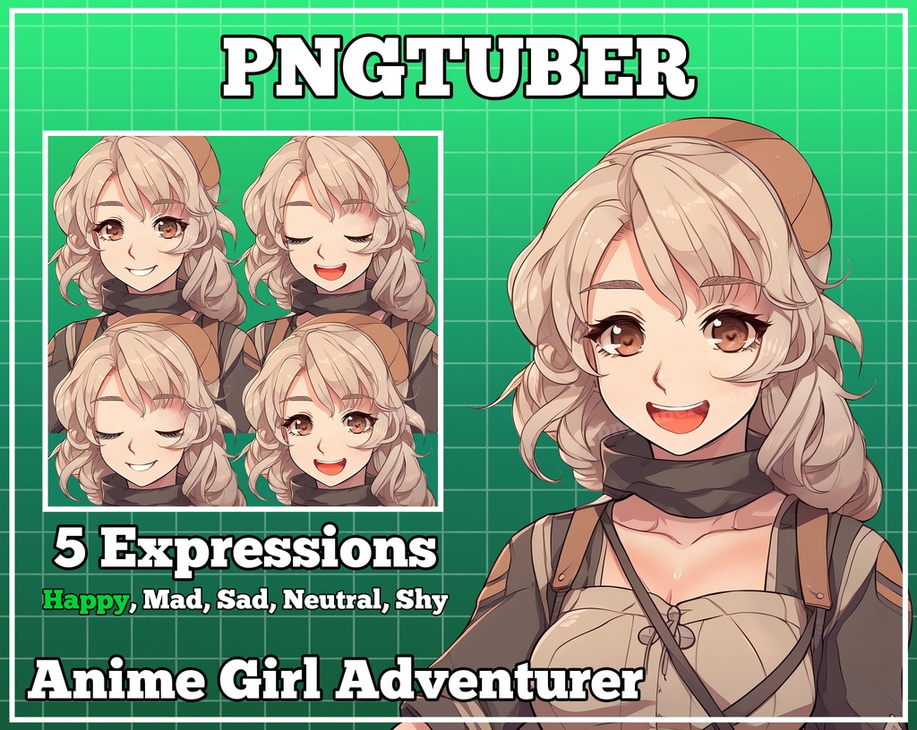 pngtuber, pngtuber premade, pngtuber overlay, pngtuber twitch, pngtuber model, pngtuber assets, anime girl adventurer