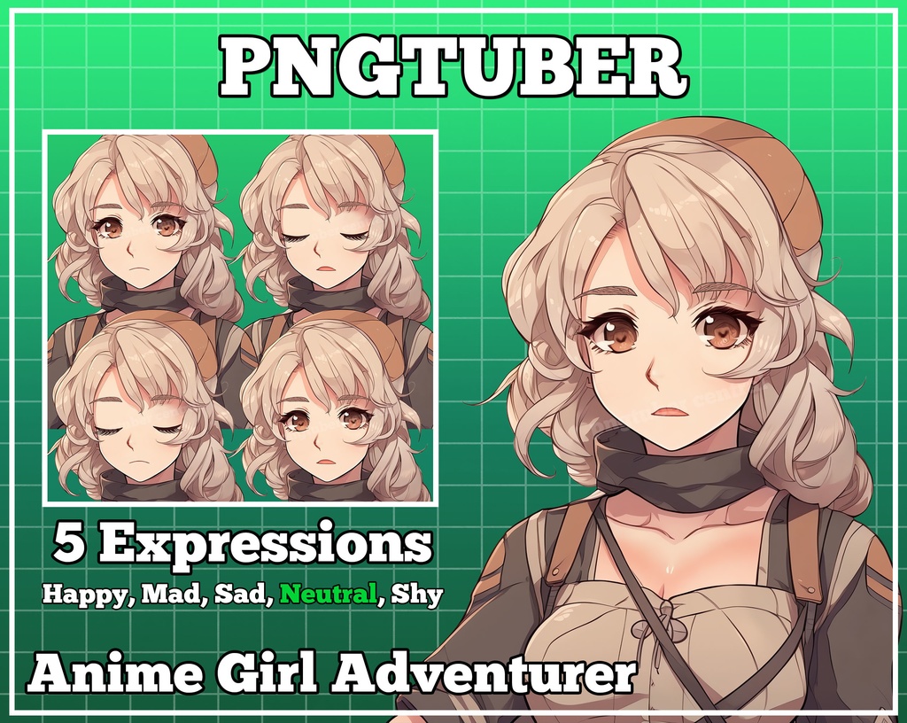 pngtuber, pngtuber premade, pngtuber overlay, pngtuber twitch, pngtuber model, pngtuber assets, anime girl adventurer