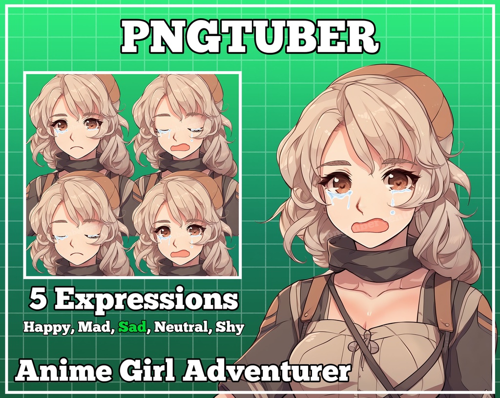 pngtuber, pngtuber premade, pngtuber overlay, pngtuber twitch, pngtuber model, pngtuber assets, anime girl adventurer