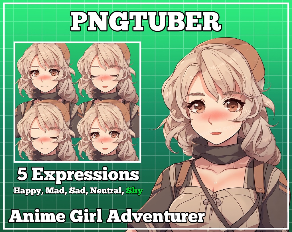 pngtuber, pngtuber premade, pngtuber overlay, pngtuber twitch, pngtuber model, pngtuber assets, anime girl adventurer