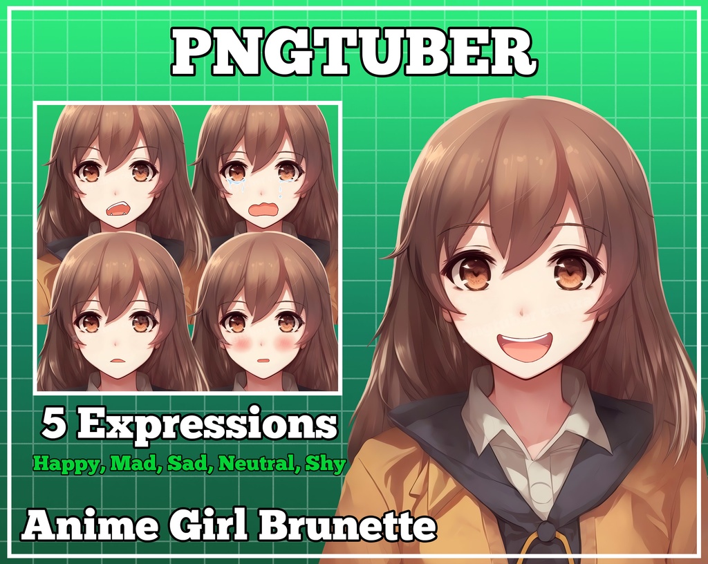 pngtuber, pngtuber premade, pngtuber overlay, pngtuber twitch, pngtuber  model, pngtuber assets, anime girl brunette