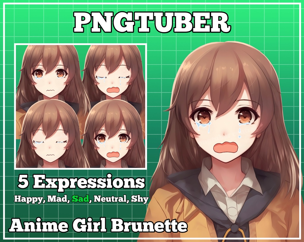 pngtuber, pngtuber premade, pngtuber overlay, pngtuber twitch, pngtuber model, pngtuber assets, anime girl brunette