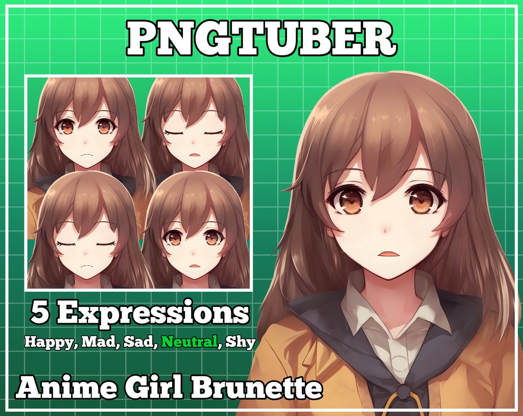 pngtuber, pngtuber premade, pngtuber overlay, pngtuber twitch, pngtuber model, pngtuber assets, anime girl brunette