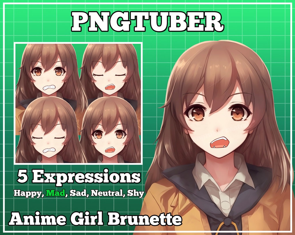 pngtuber, pngtuber premade, pngtuber overlay, pngtuber twitch, pngtuber model, pngtuber assets, anime girl brunette