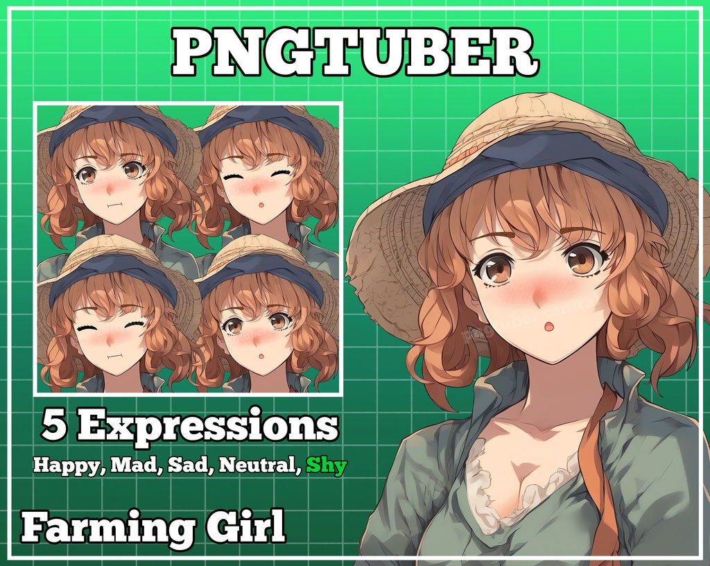 pngtuber, pngtuber premade, pngtuber overlay, pngtuber twitch, pngtuber model, pngtuber assets, anime girl farmer straw hat 2