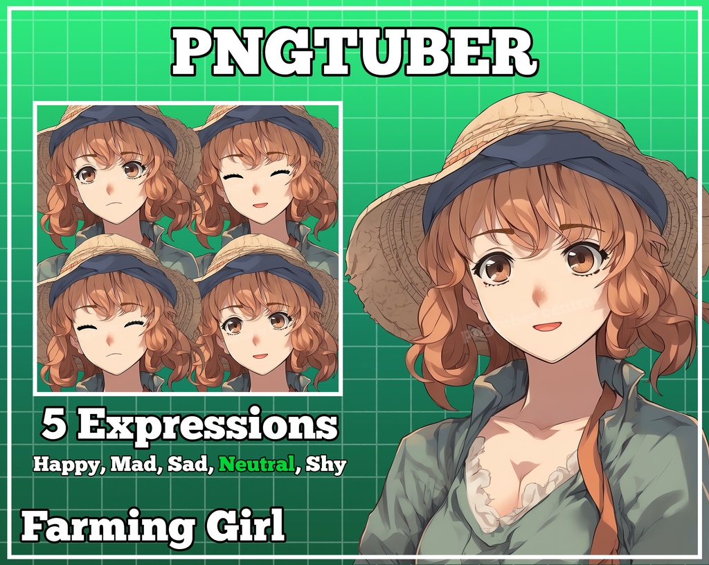 pngtuber, pngtuber premade, pngtuber overlay, pngtuber twitch, pngtuber model, pngtuber assets, anime girl farmer straw hat 2