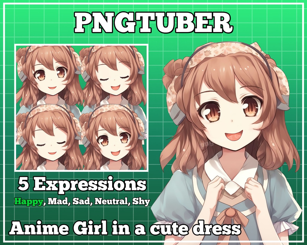 pngtuber, pngtuber premade, pngtuber overlay, pngtuber twitch, pngtuber model, pngtuber assets, anime girl in a cute dress