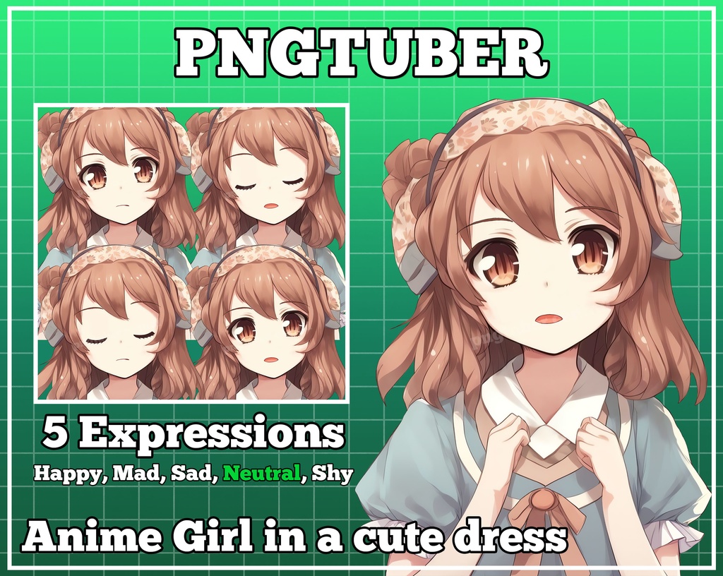 pngtuber, pngtuber premade, pngtuber overlay, pngtuber twitch, pngtuber model, pngtuber assets, anime girl in a cute dress