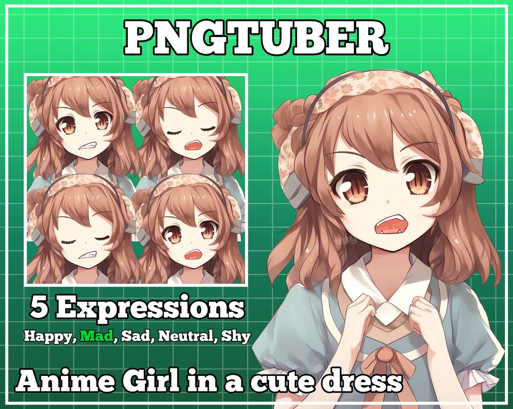 pngtuber, pngtuber premade, pngtuber overlay, pngtuber twitch, pngtuber model, pngtuber assets, anime girl in a cute dress