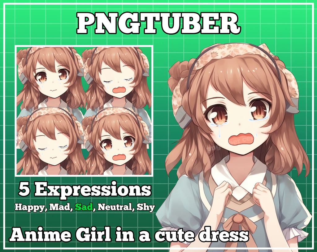 pngtuber, pngtuber premade, pngtuber overlay, pngtuber twitch, pngtuber model, pngtuber assets, anime girl in a cute dress