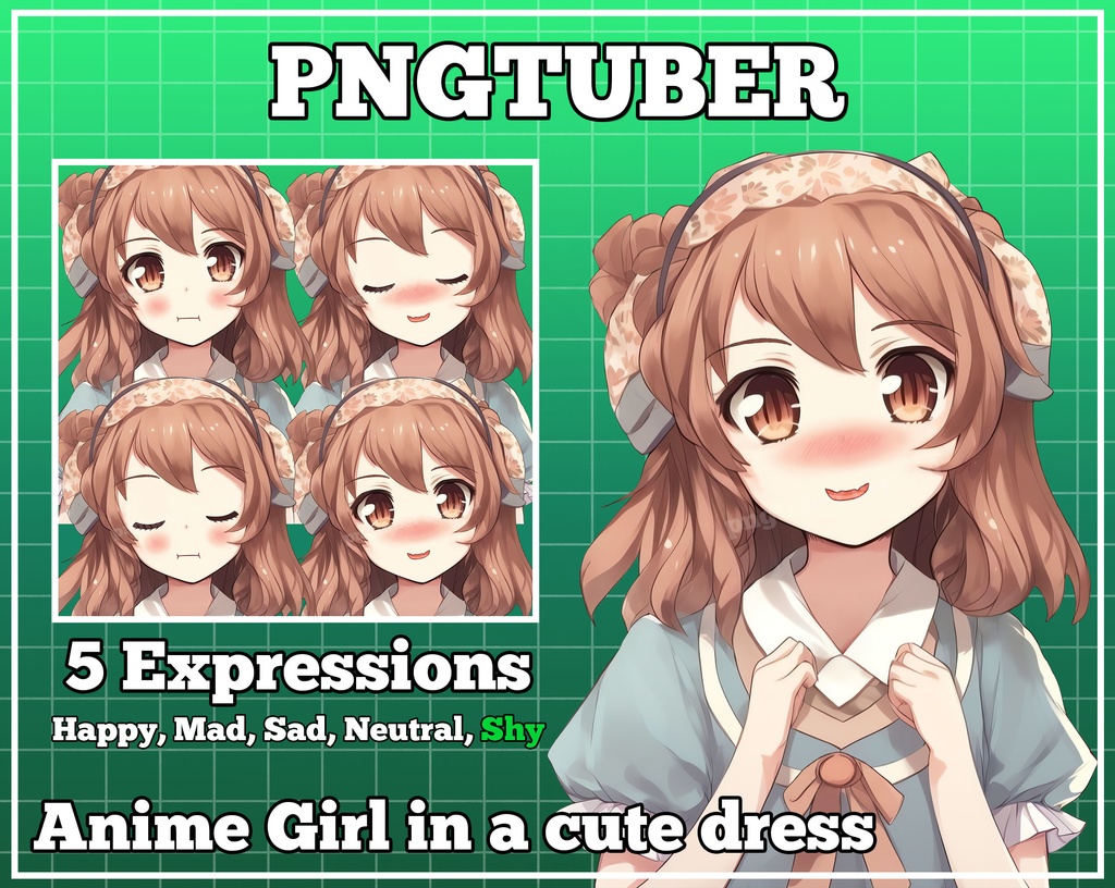 pngtuber, pngtuber premade, pngtuber overlay, pngtuber twitch, pngtuber model, pngtuber assets, anime girl in a cute dress