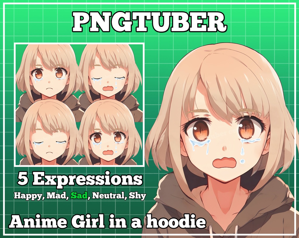 pngtuber, pngtuber premade, pngtuber overlay, pngtuber twitch, pngtuber model, pngtuber assets, anime girl in a hoodie