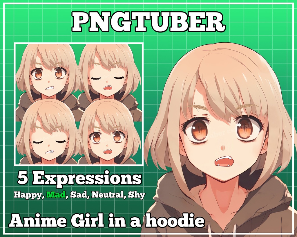 pngtuber, pngtuber premade, pngtuber overlay, pngtuber twitch, pngtuber model, pngtuber assets, anime girl in a hoodie