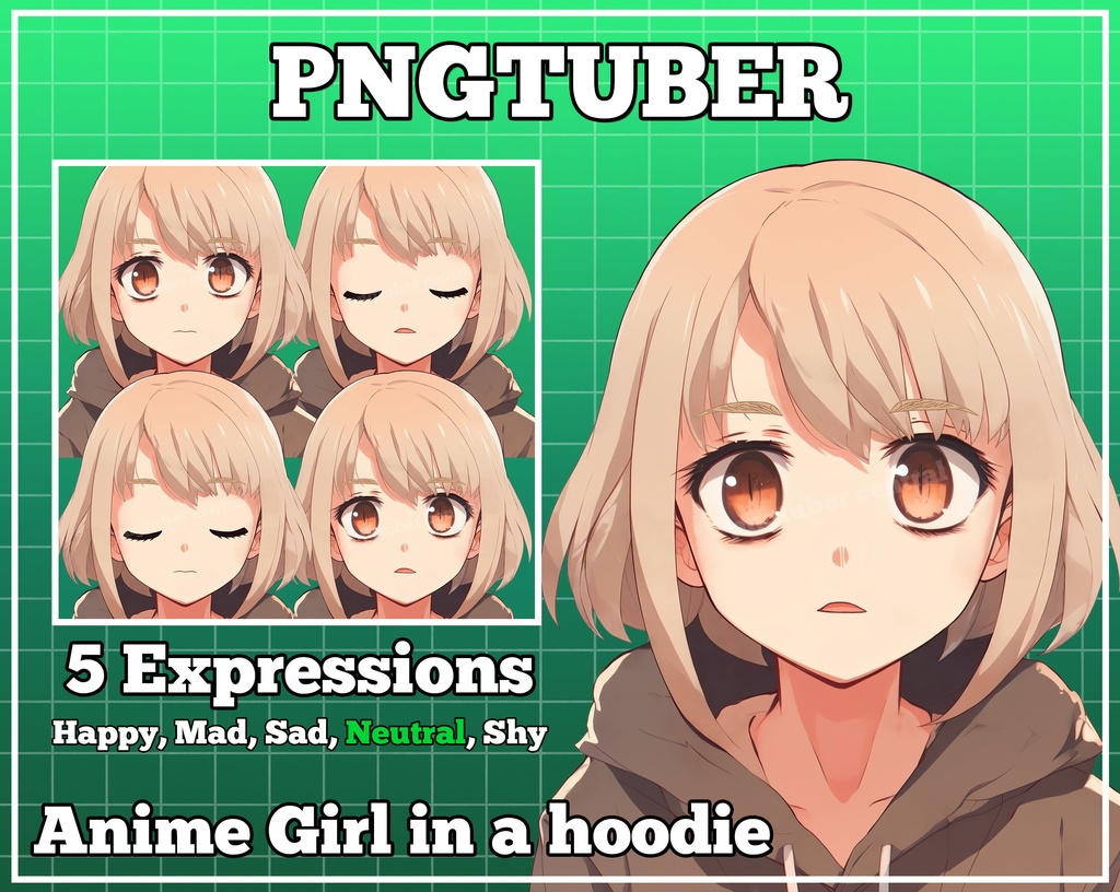 pngtuber, pngtuber premade, pngtuber overlay, pngtuber twitch, pngtuber model, pngtuber assets, anime girl in a hoodie