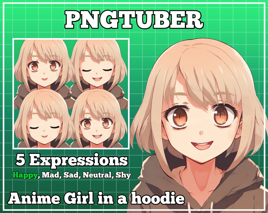 pngtuber, pngtuber premade, pngtuber overlay, pngtuber twitch, pngtuber model, pngtuber assets, anime girl in a hoodie
