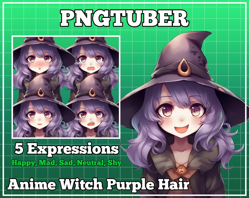 pngtuber, pngtuber premade, pngtuber overlay, pngtuber twitch, pngtuber model, pngtuber assets, anime witch purple hair