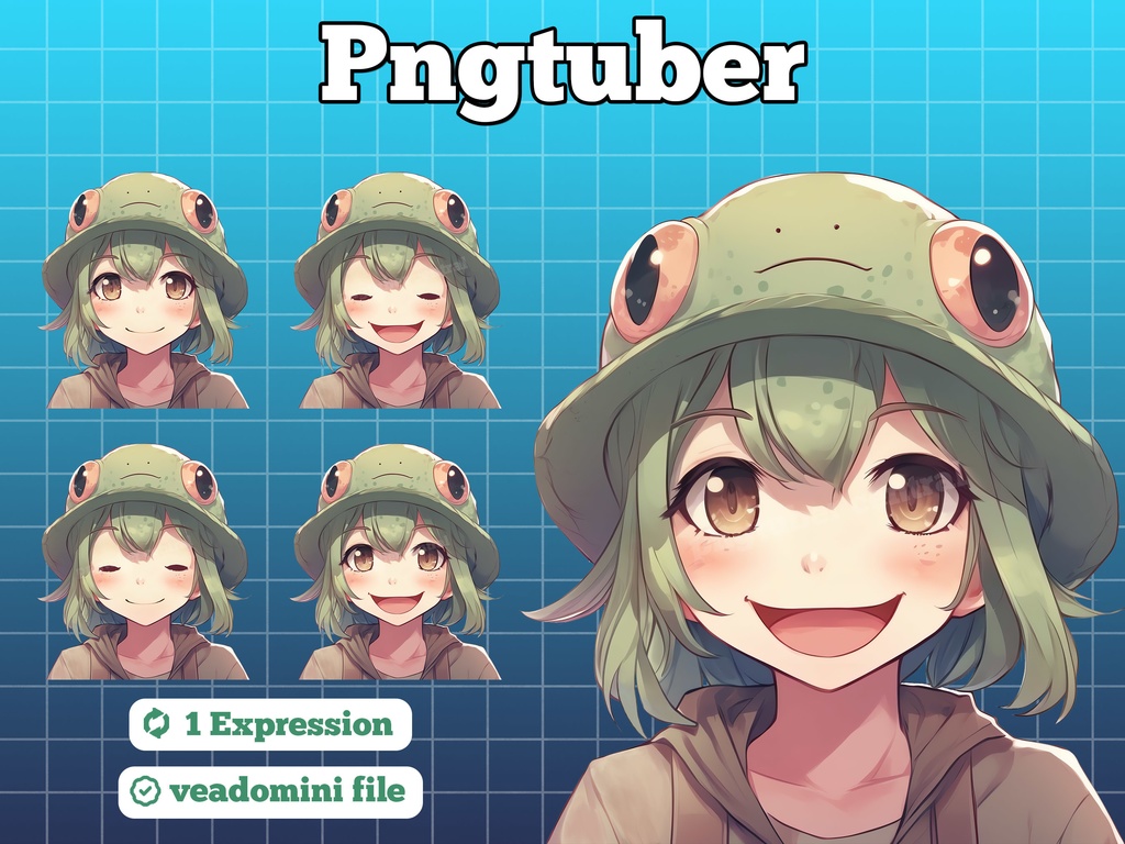 pngtuber, pngtuber premade, pngtuber overlay, pngtuber twitch, pngtuber model, pngtuber assets, girl in a frog hat