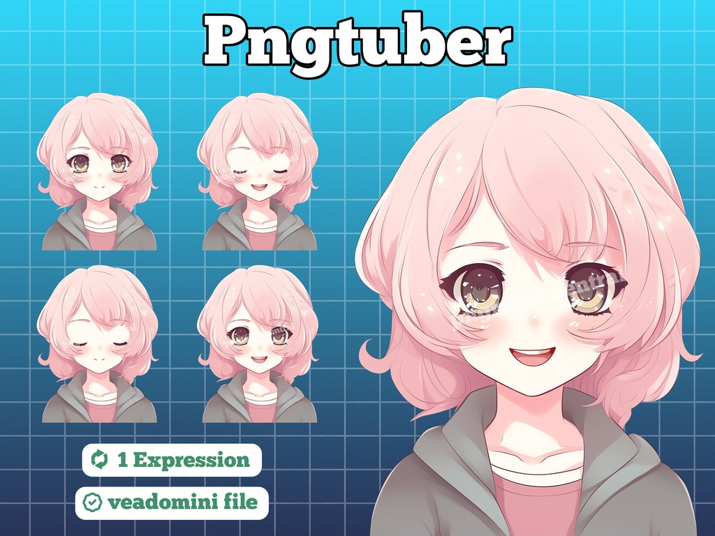 pngtuber, pngtuber premade, pngtuber overlay, pngtuber twitch, pngtuber model, pngtuber assets, Pink Chibi Girl