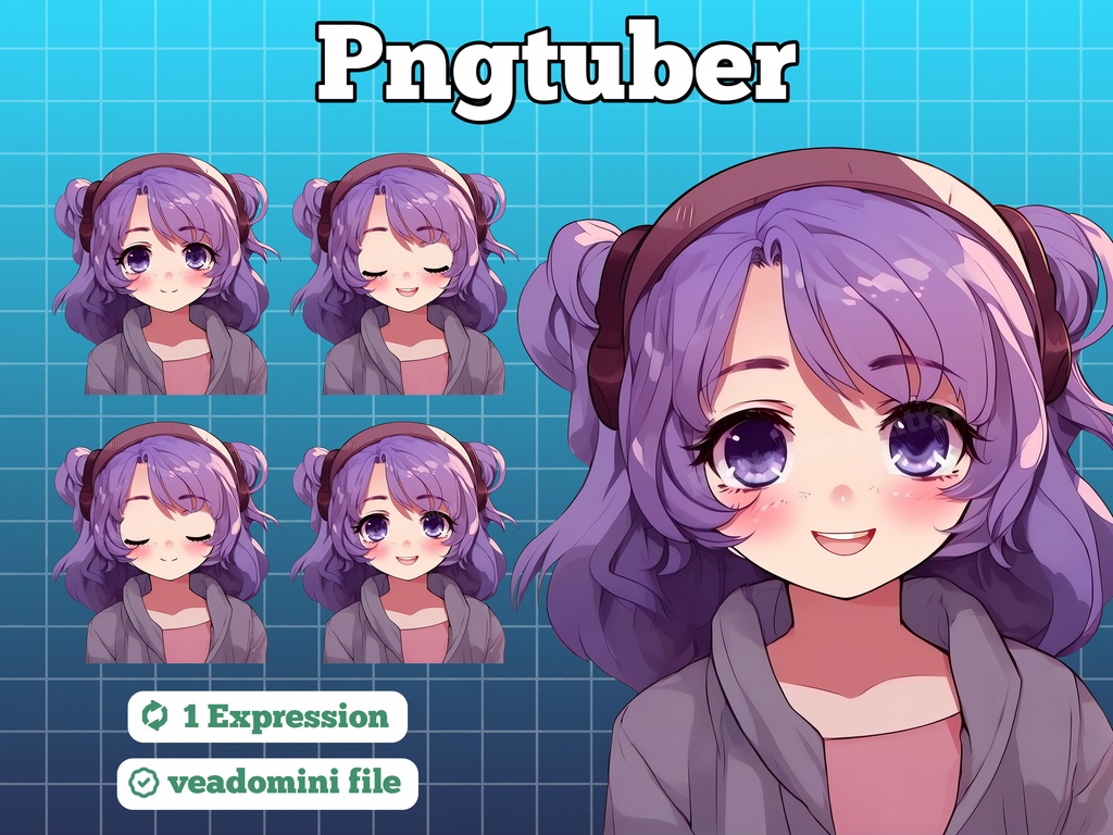 pngtuber, pngtuber premade, pngtuber overlay, pngtuber twitch, pngtuber model, pngtuber assets, purple chibi girl