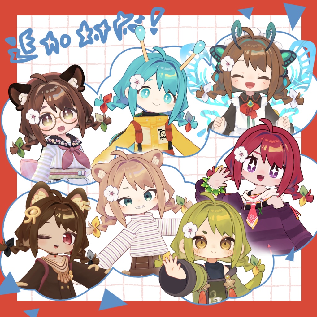 【10アバター対応】パッチワークワンピース &【20アバター対応】みつあみヘア / 3D衣装