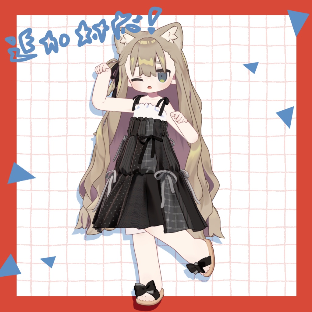 【10アバター対応】パッチワークワンピース &【7アバター対応】みつあみヘア / 3D衣装