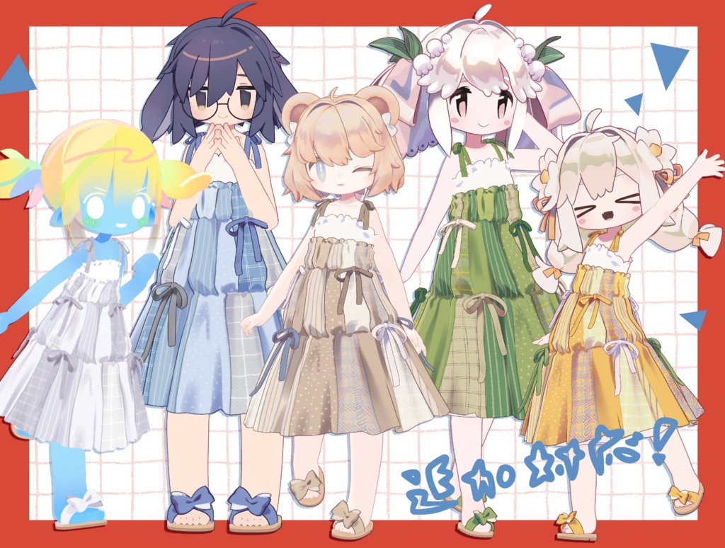 【10アバター対応】パッチワークワンピース &【7アバター対応】みつあみヘア / 3D衣装