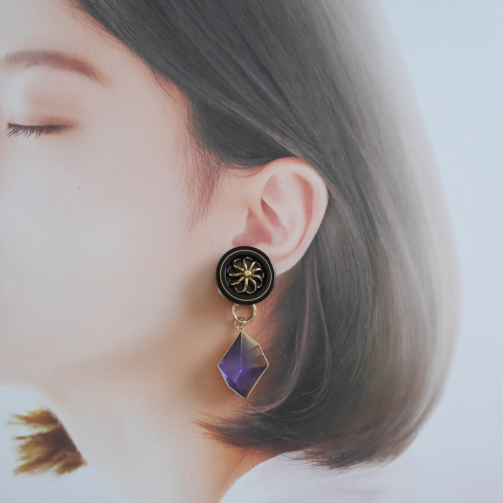 【1点もの】ボタンアクセサリー イヤリング/ピアス