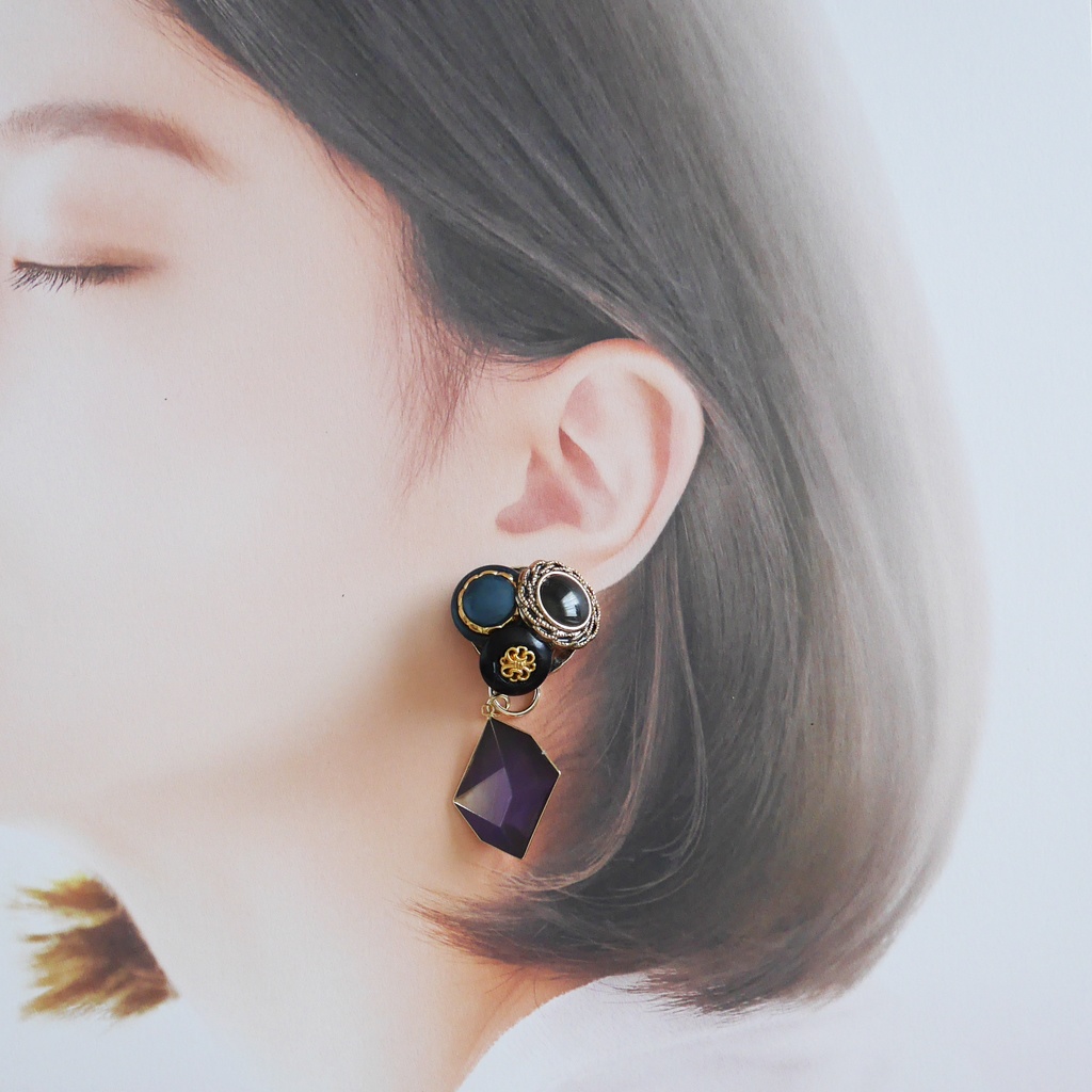 【1点もの】ボタンアクセサリー イヤリング/ピアス