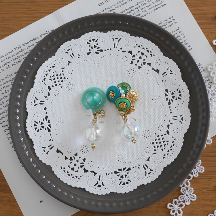 【1点もの】ボタンアクセサリー イヤリング/ピアス