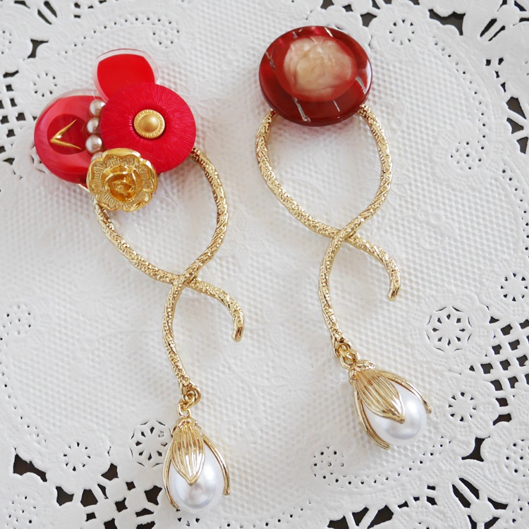 【1点もの】ボタンアクセサリー イヤリング/ピアス