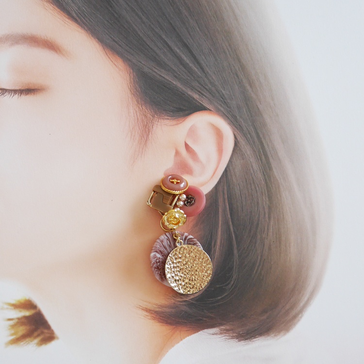 【1点もの】ボタンアクセサリー イヤリング/ピアス