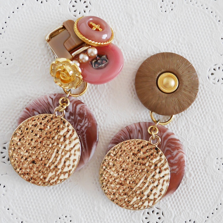 【1点もの】ボタンアクセサリー イヤリング/ピアス