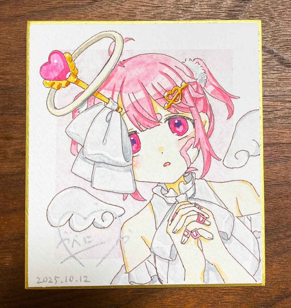 【オリジナル手描き水彩画色紙】天使