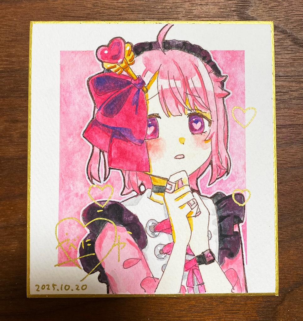 【オリジナル手描き水彩画色紙】照れ顔