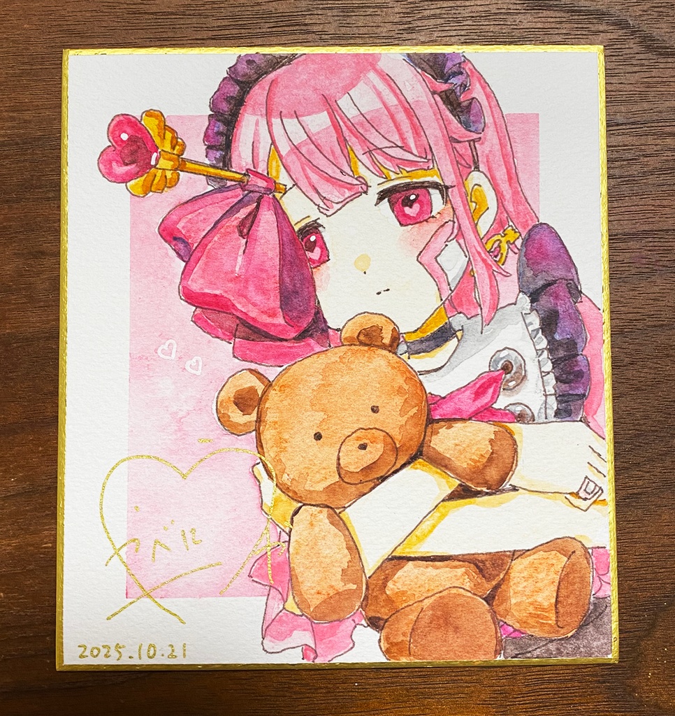 【オリジナル手描き水彩画色紙】クマちゃん