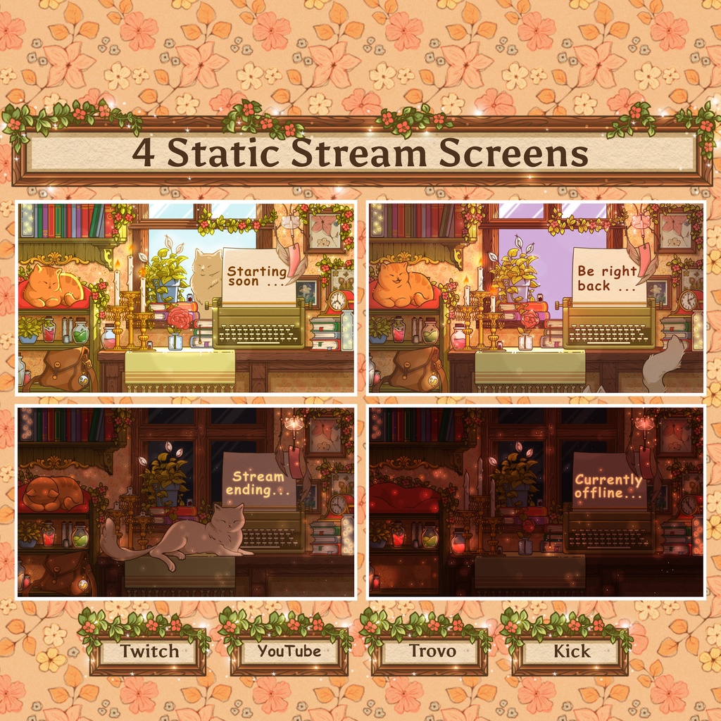  コージーな配信オーバーレイ、Twitchオーバーレイ、YouTubeオーバーレイ、Twitchパネル、Twitchアラート、Twitchパッケージ、配信オーバーレイ、Twitchオーバーレイ・コージー