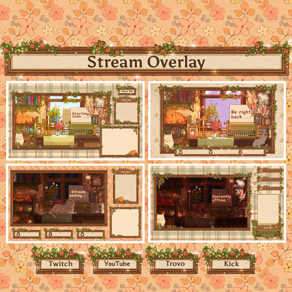 コージーな配信オーバーレイ、Twitchオーバーレイ、YouTubeオーバーレイ、Twitchパネル、Twitchアラート、Twitchパッケージ、配信オーバーレイ、Twitchオーバーレイ・コージー