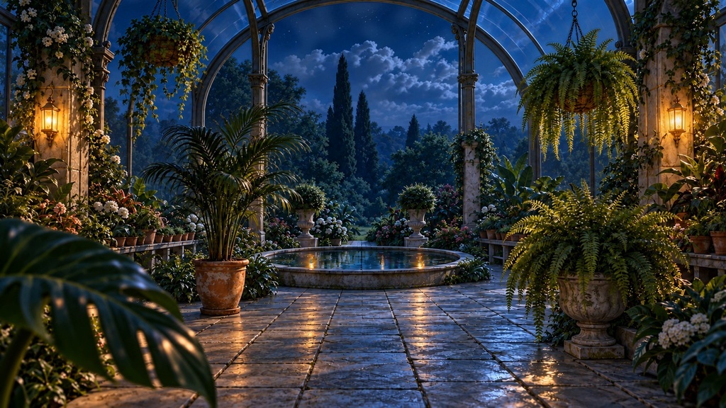 【動く配信背景】植物温室|朝・夕・夜 3本セット