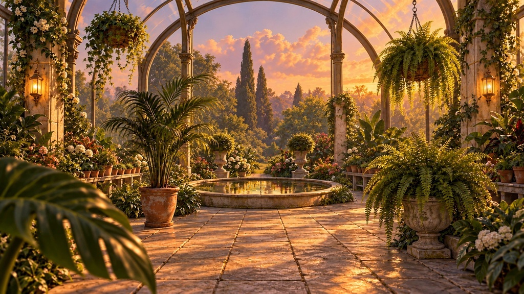 【動く配信背景】植物温室|朝・夕・夜 3本セット