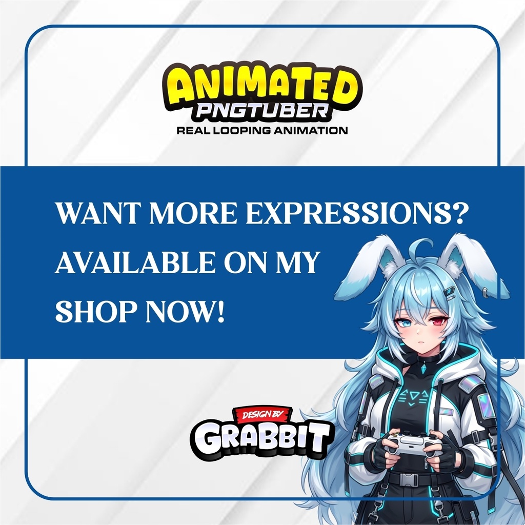Cyber Bunny Girl PNGTuber Model | Blue Hair Rabbit vtuber model | Futuristic Gamer Girl PNGTuber , 2 versions | Veadotube Mini Avatar