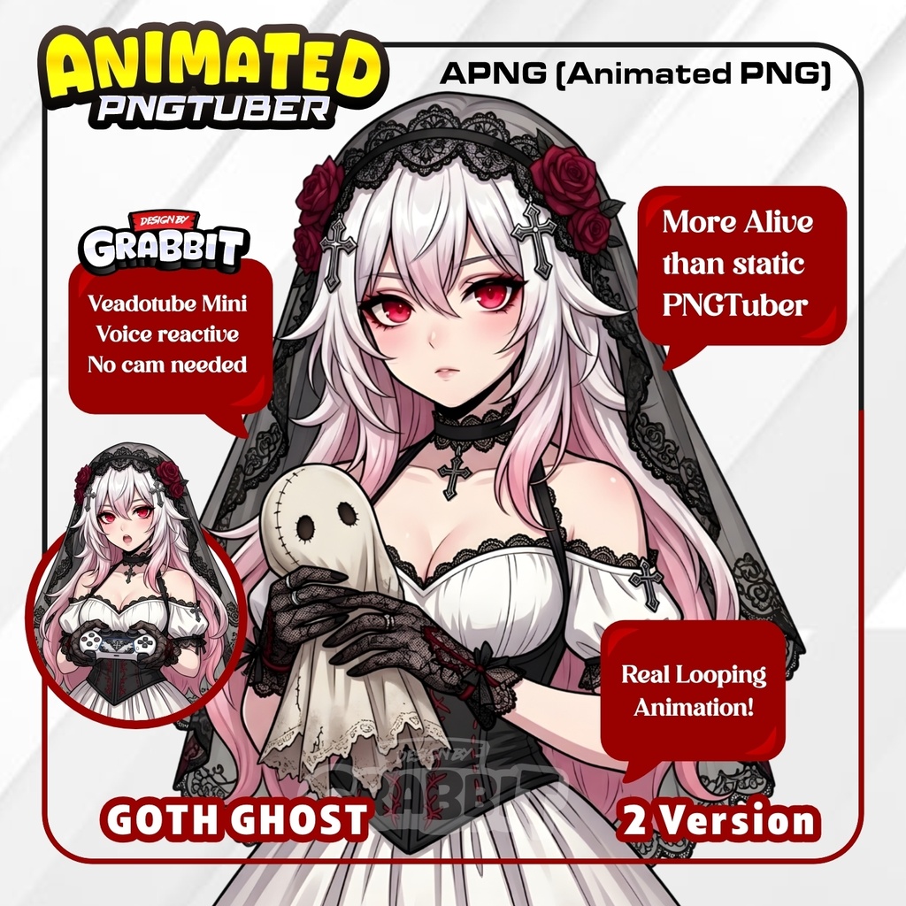 Cute Goth Ghost Girl l Female PNGTuber | Twitch Stream - Vtuber Model - Premade Vtuber - Veadotube Model