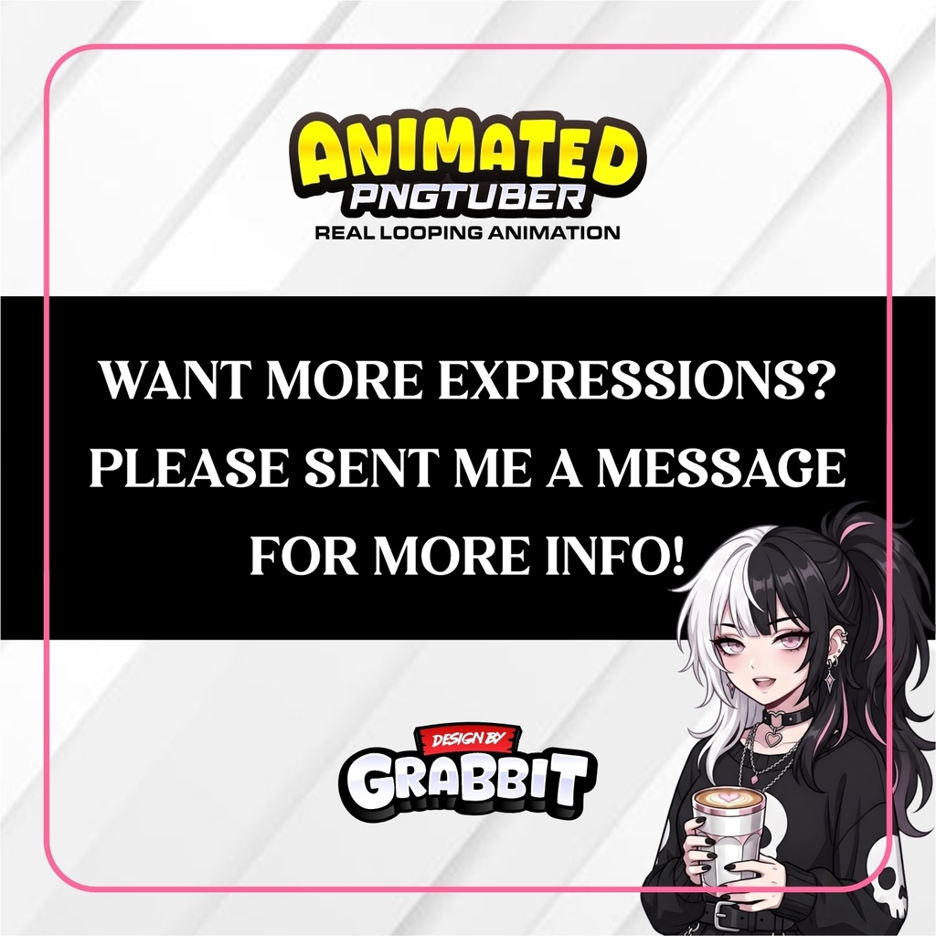 Goth Girl PNGTuber | Animated PNG VTuber | Black White Emo Girl Avatar | Cozy VTuber Model | Veadotube Mini