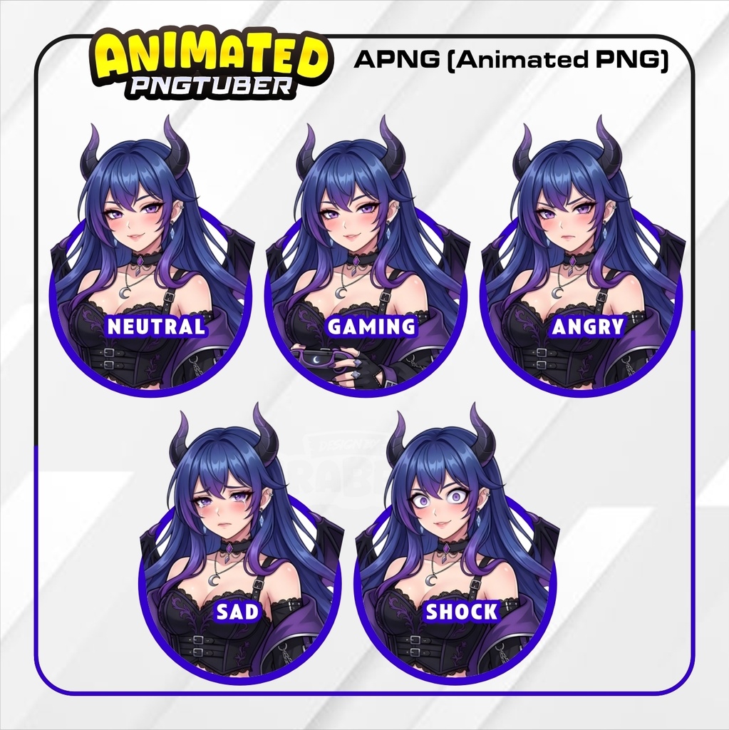 Succubus PNGTuber Model | Gothic Demon Girl Anime PNG Avatar | 5 emotions | Veadotube Mini Avatar
