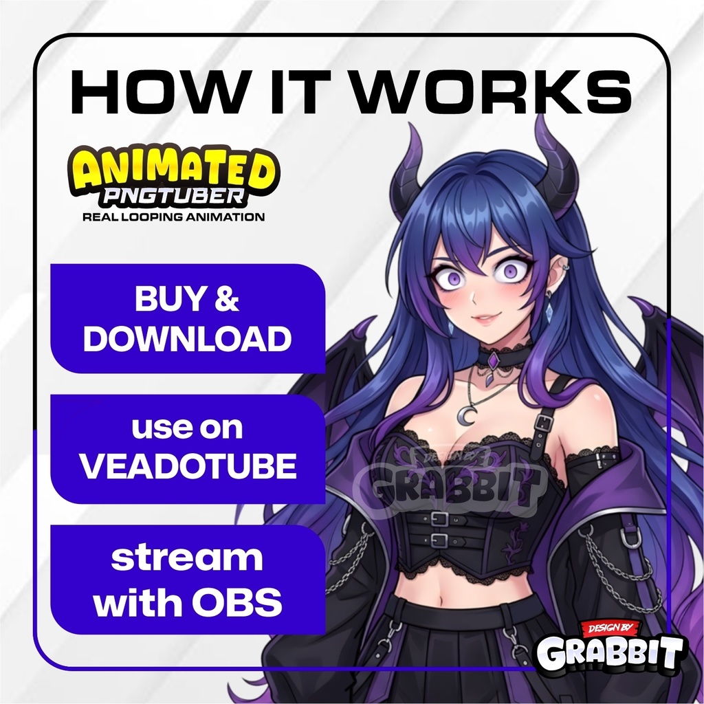 Succubus PNGTuber Model | Gothic Demon Girl Anime PNG Avatar | 5 emotions | Veadotube Mini Avatar