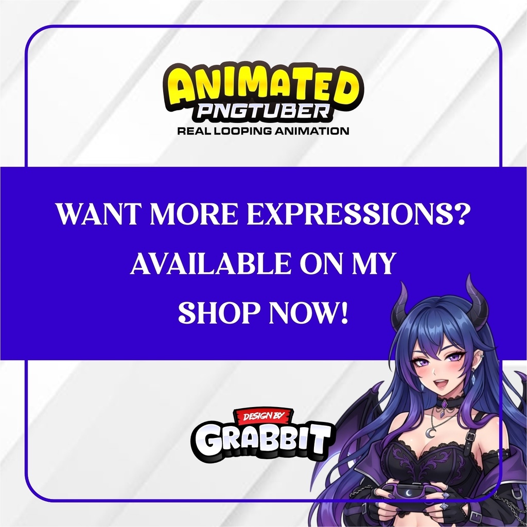 Veadotube - Blue Succubus PNGTuber Model | Gothic Demon Girl Anime PNG Avatar | Purple Fantasy VTuber