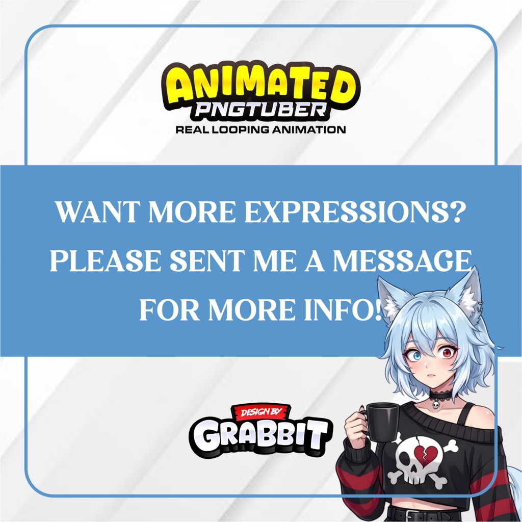 Veadotube - Blue Wolf Girl PNGTuber Model | Furry Wolf PNG Avatar | 5 emotions