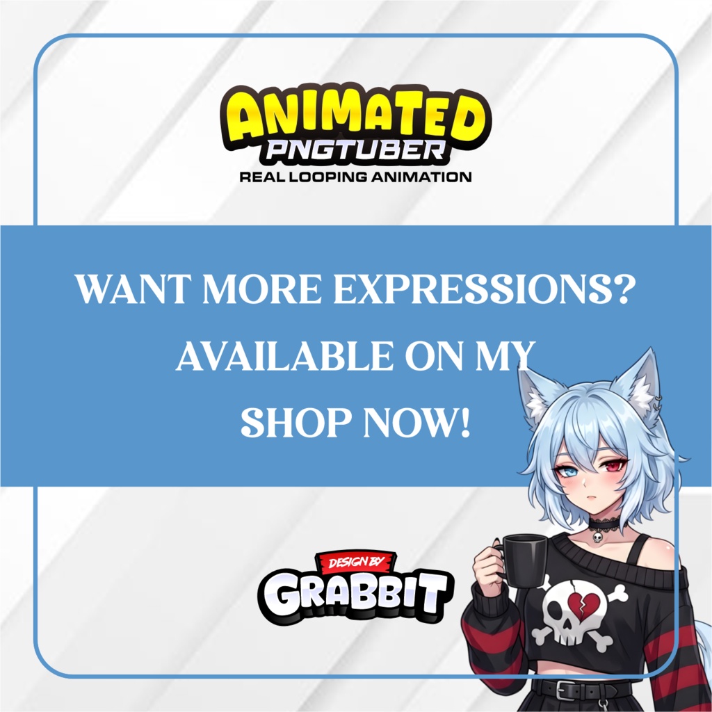 Blue Wolf PNGTuber Animated Model | Cozy Wolf Girl Anime PNG Avatar | 2 expressions | Veadotube Mini Avatar