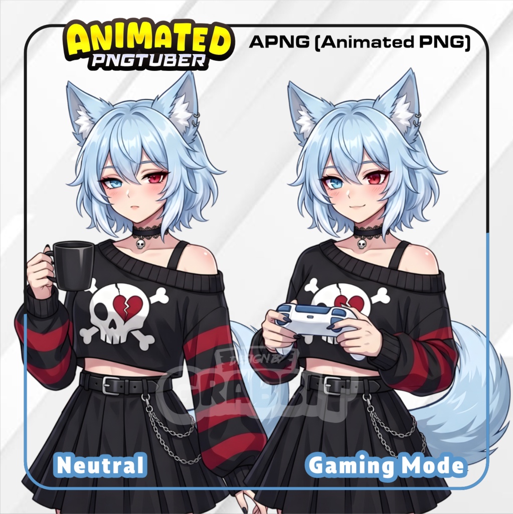 Blue Wolf PNGTuber Animated Model | Cozy Wolf Girl Anime PNG Avatar | 2 expressions | Veadotube Mini Avatar