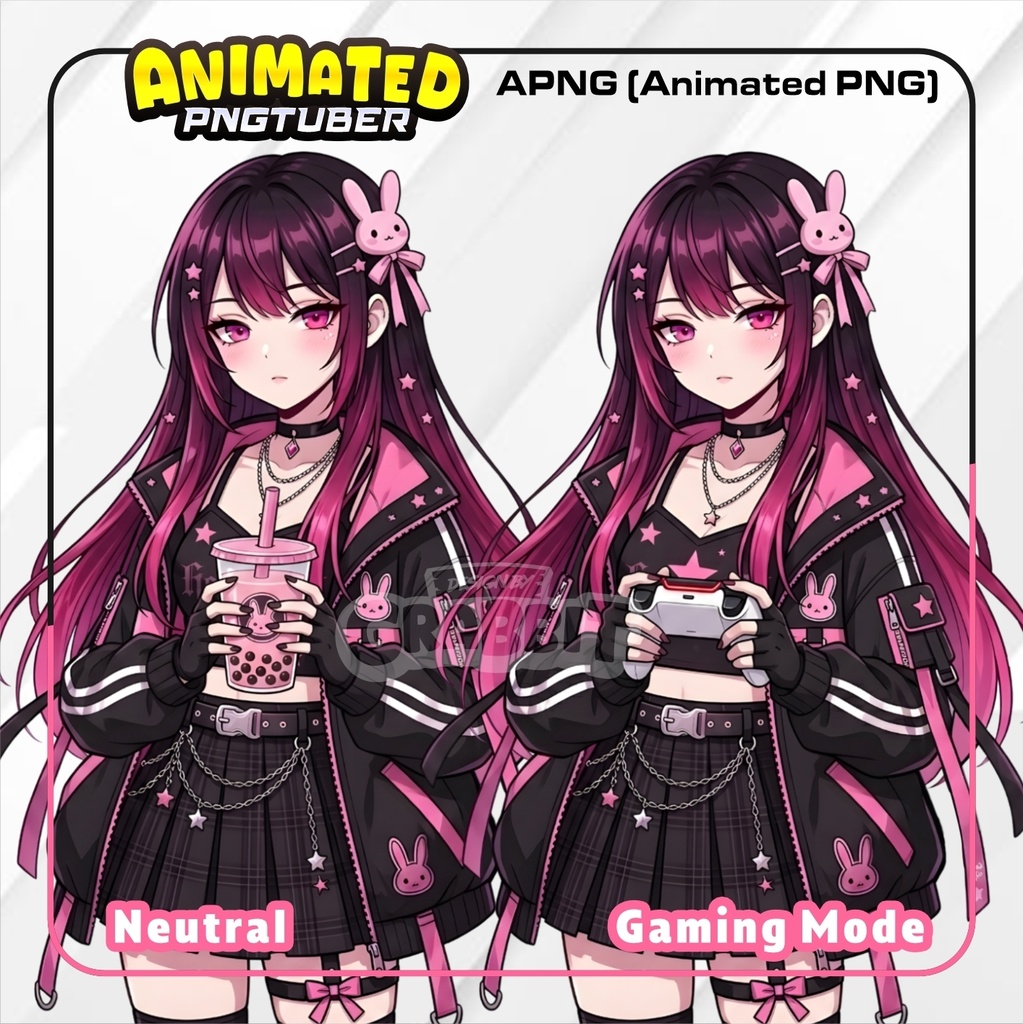 Black & Pink PNGTuber | Animated PNG VTuber | Pink Bunny Girl Avatar | Cozy VTuber Model | Veadotube Mini