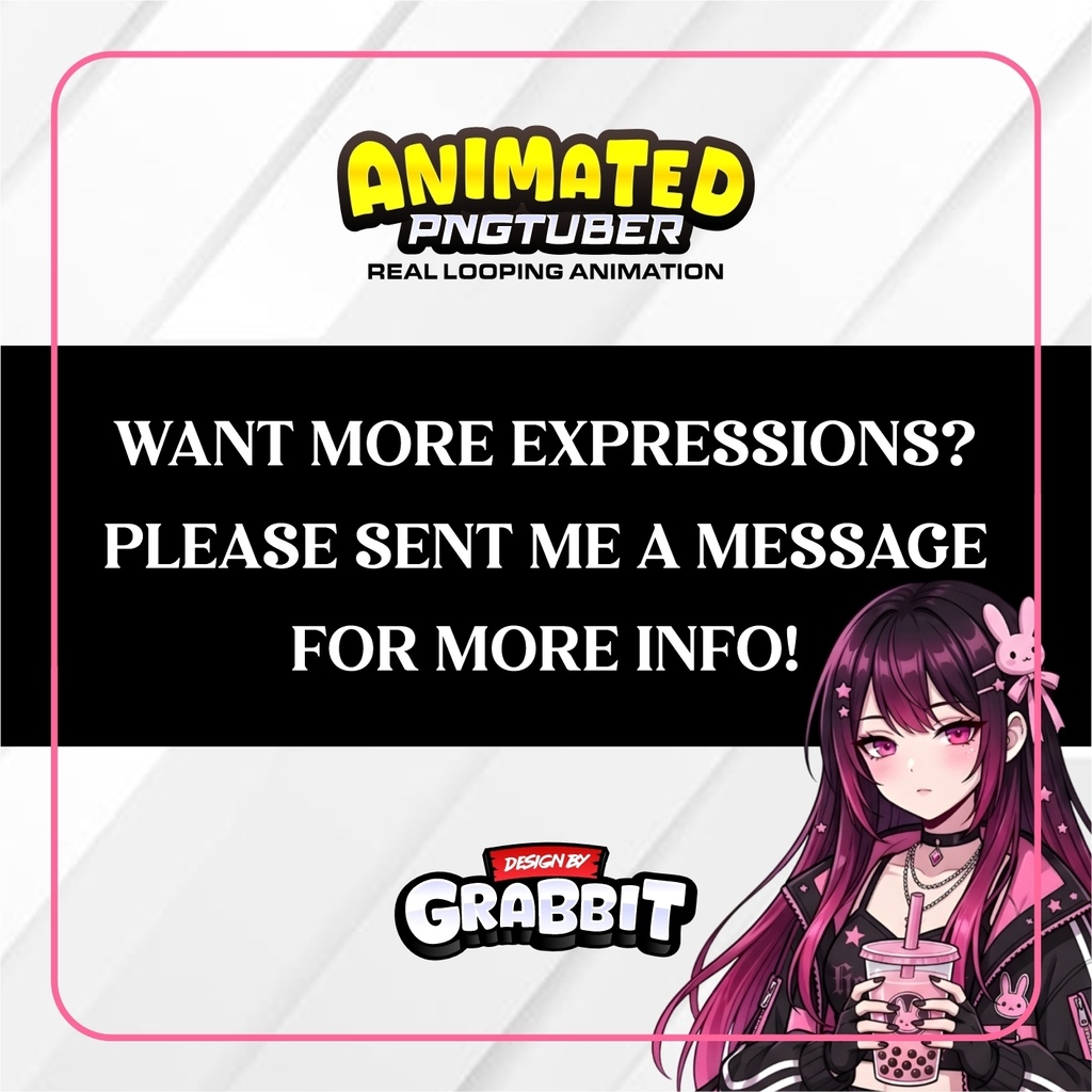 Black & Pink PNGTuber | Animated PNG VTuber | Pink Bunny Girl Avatar | Cozy VTuber Model | Veadotube Mini